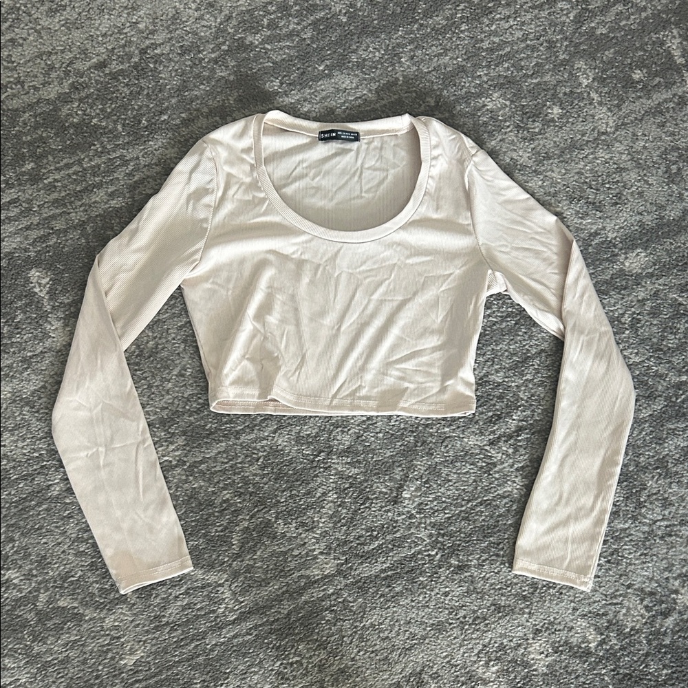 SHEIN Cream Long Sleeve Crop Top